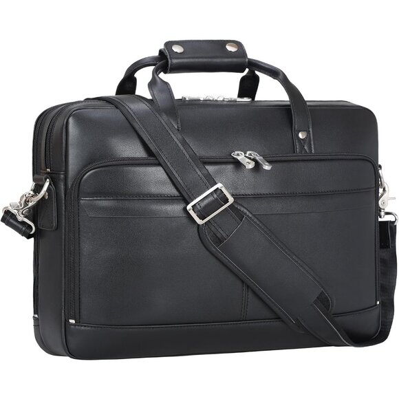 ⚡Men Black Fits 15.6 Inch Laptop Crossbody Bag Attached Leather Briefcase - Picture 8 of 8